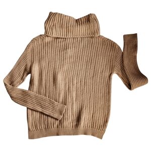 One Grey Day Tan Ribbed Cowl Neck Sweater Cotton Cashmere Blend, Size Large NEW